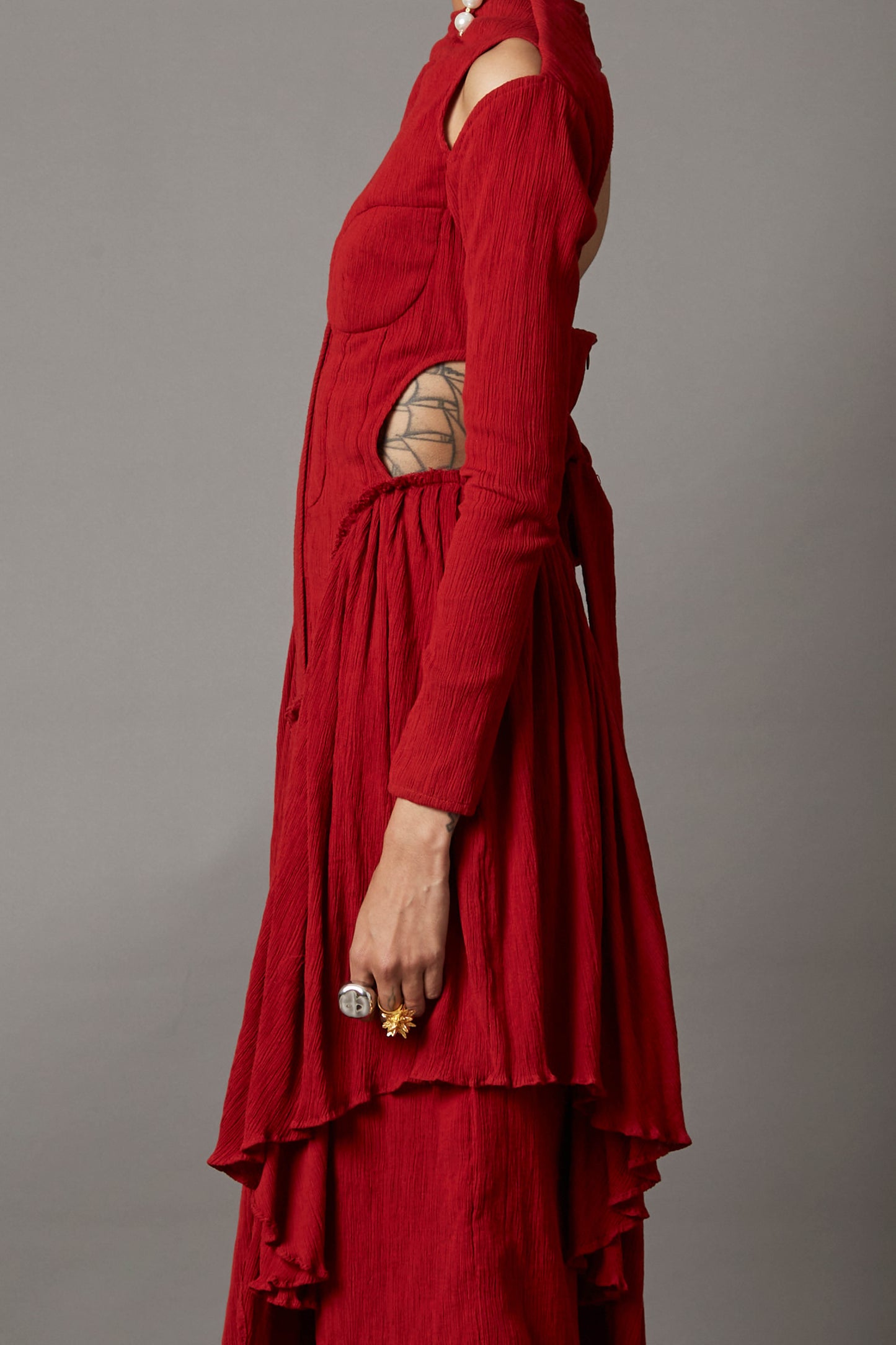 SCARLET DRAPED DRESS