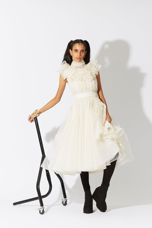 BOTTLEBRUSH ORGANZA DRESS IVORY