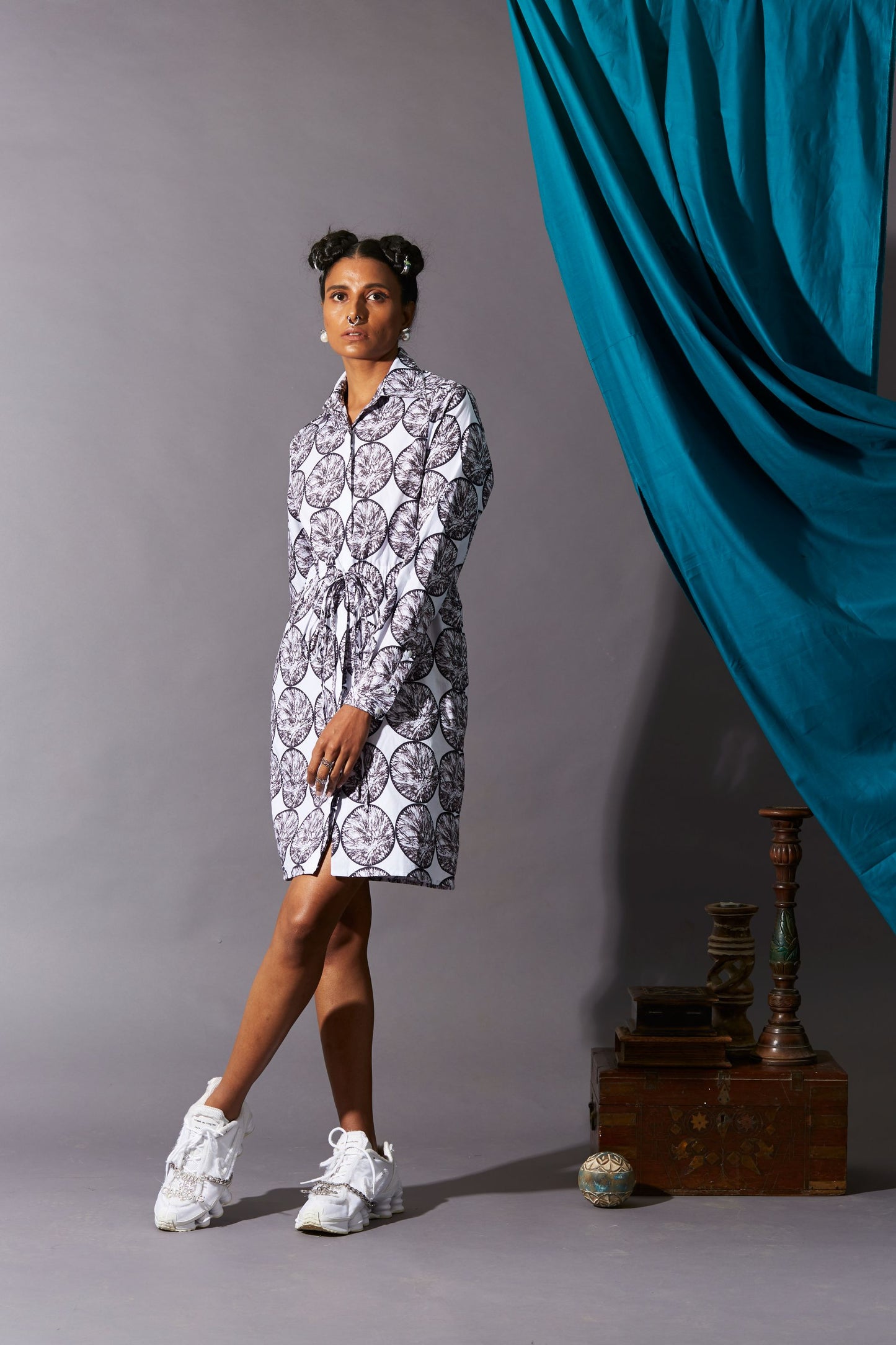 POLKA CHECKS SHIRT DRESS