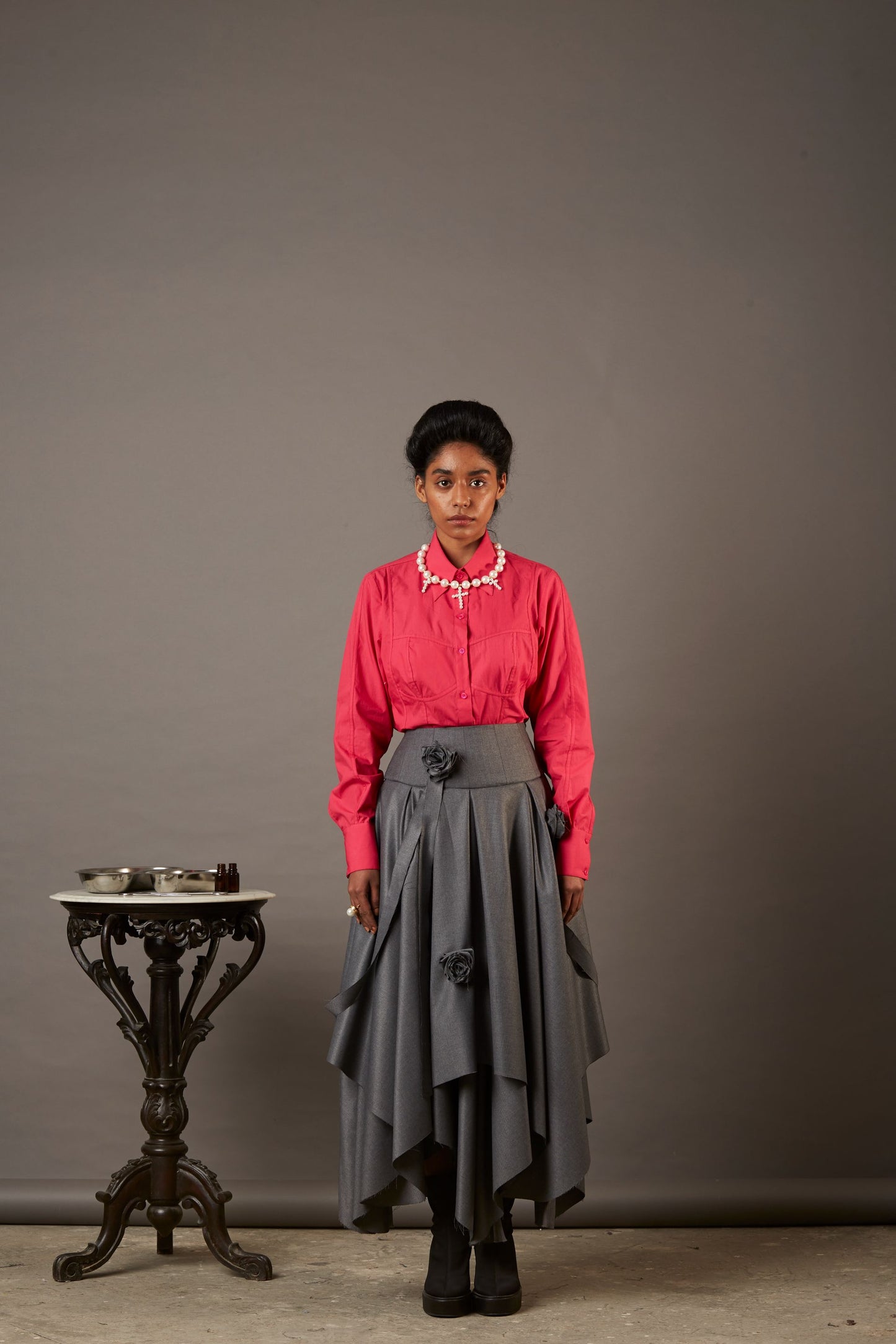 QUOD CORSET SHIRT IN RANI PINK POPLIN