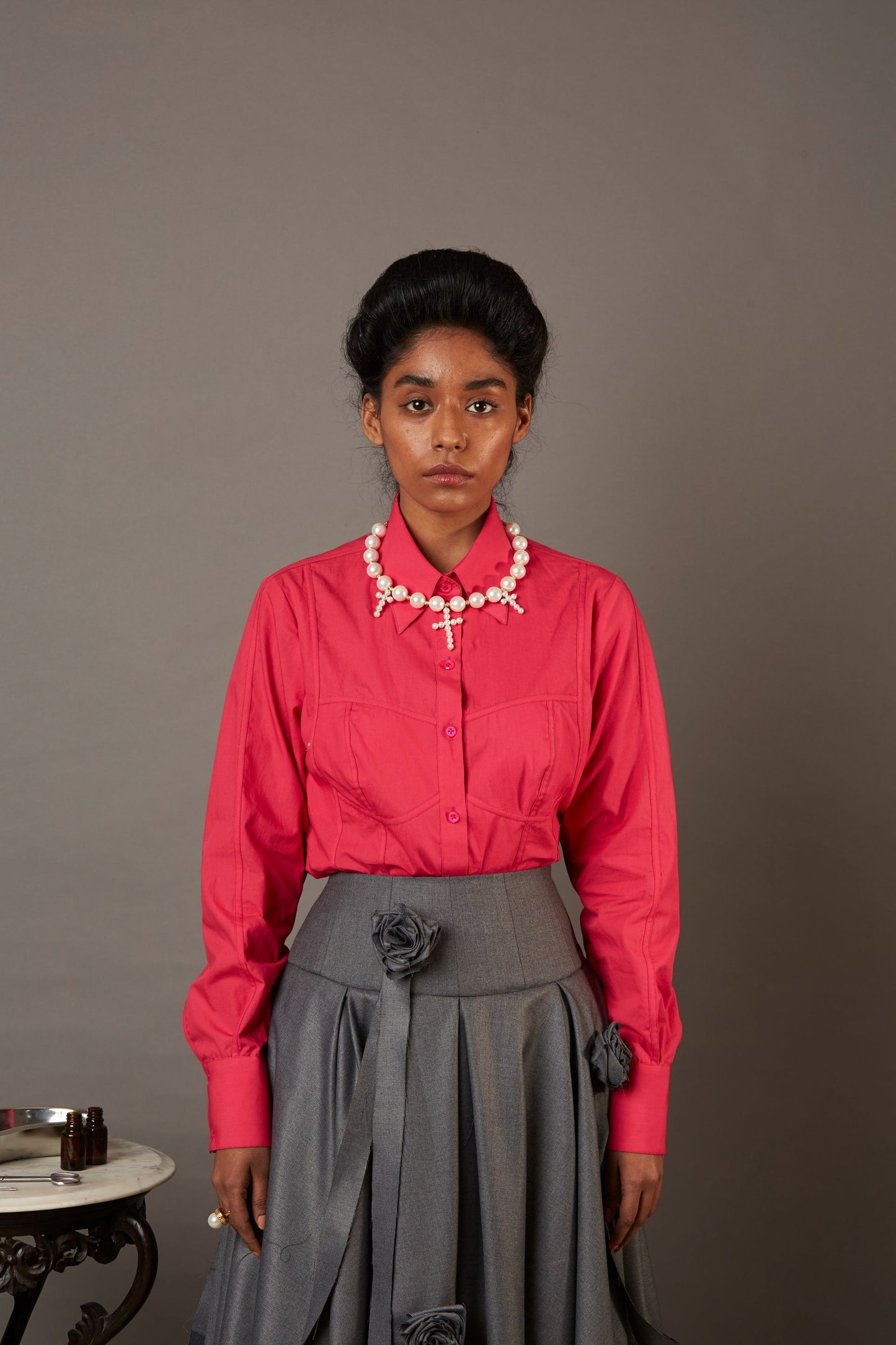 QUOD CORSET SHIRT IN RANI PINK POPLIN