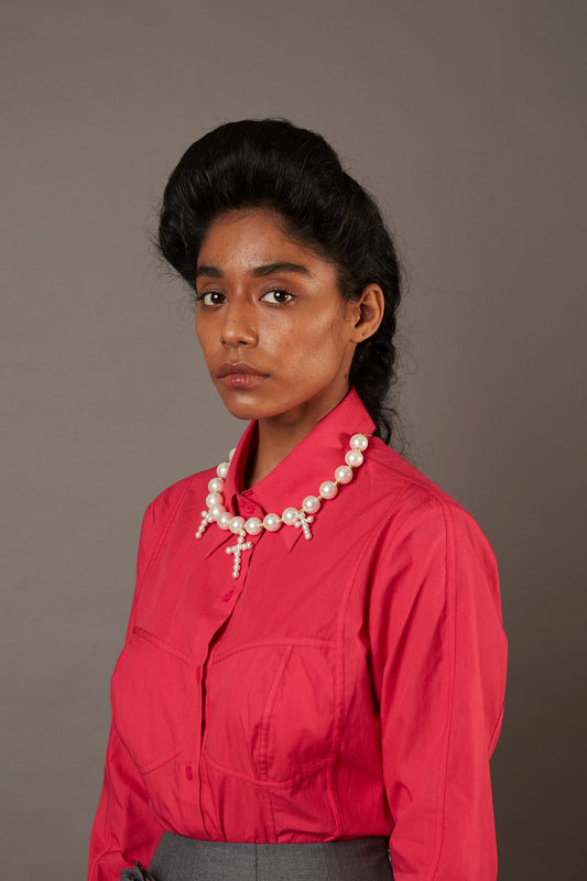 QUOD CORSET SHIRT IN RANI PINK POPLIN