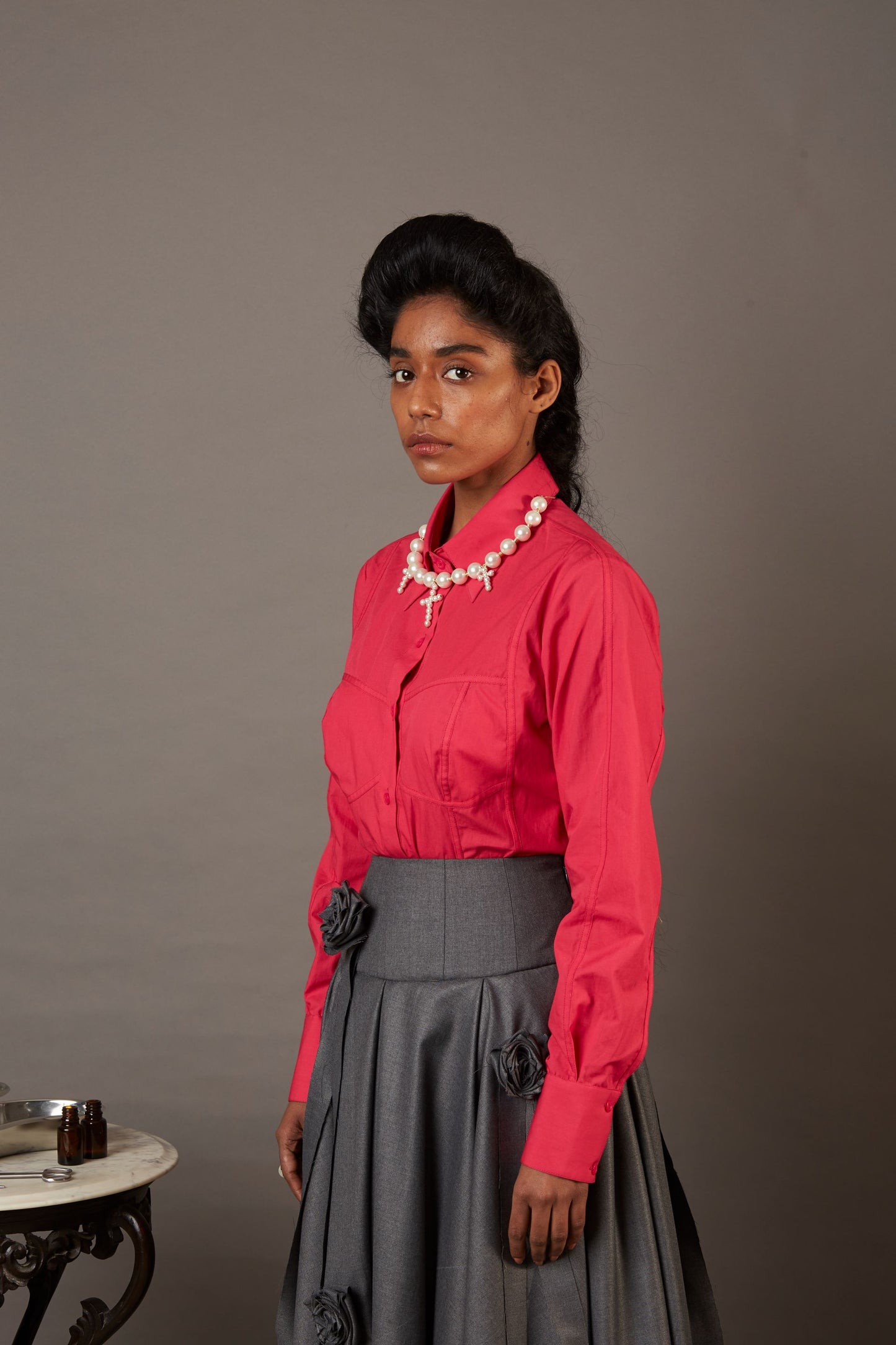 QUOD CORSET SHIRT IN RANI PINK POPLIN