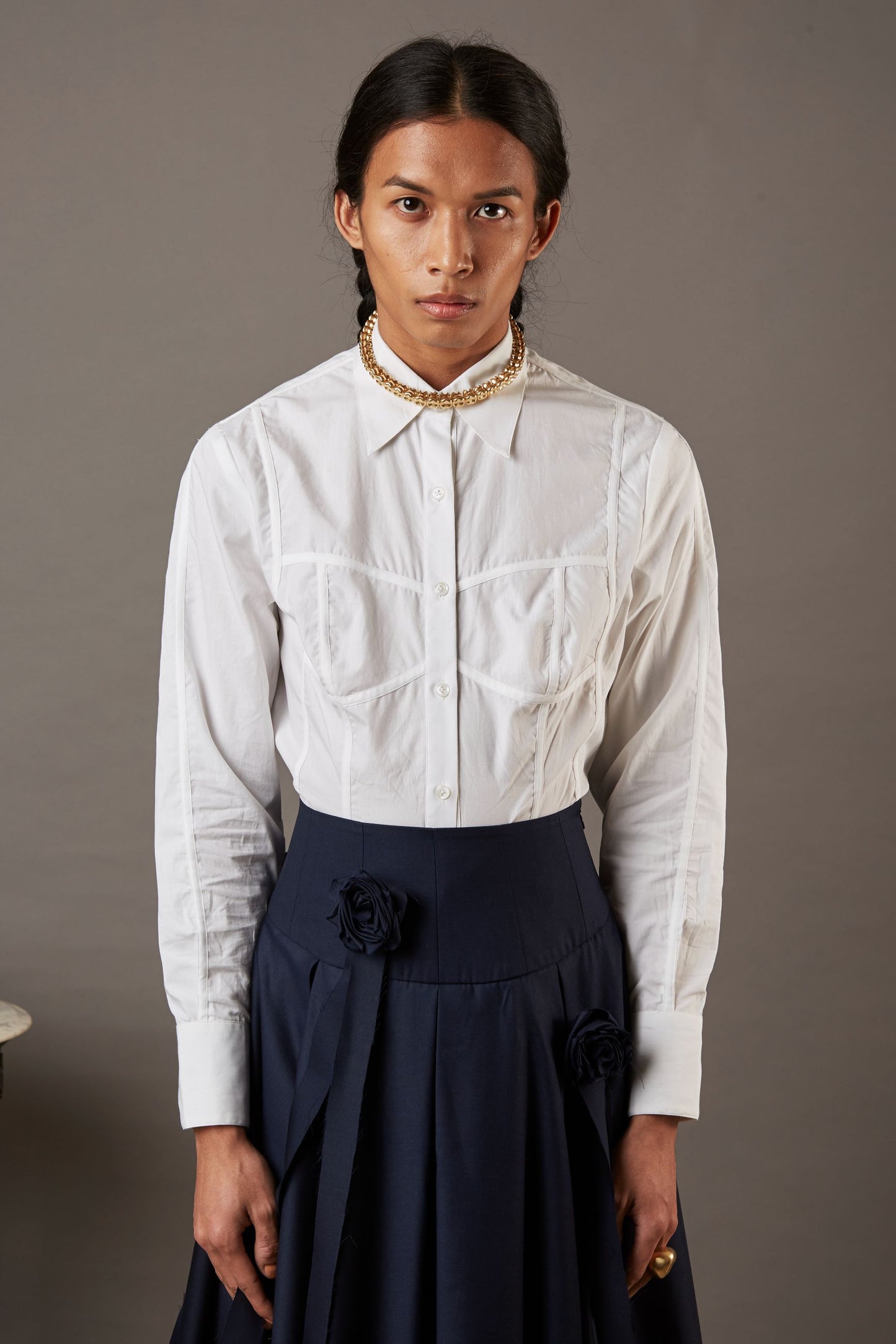 QUOD CORSET SHIRT IN WHITE POPLIN