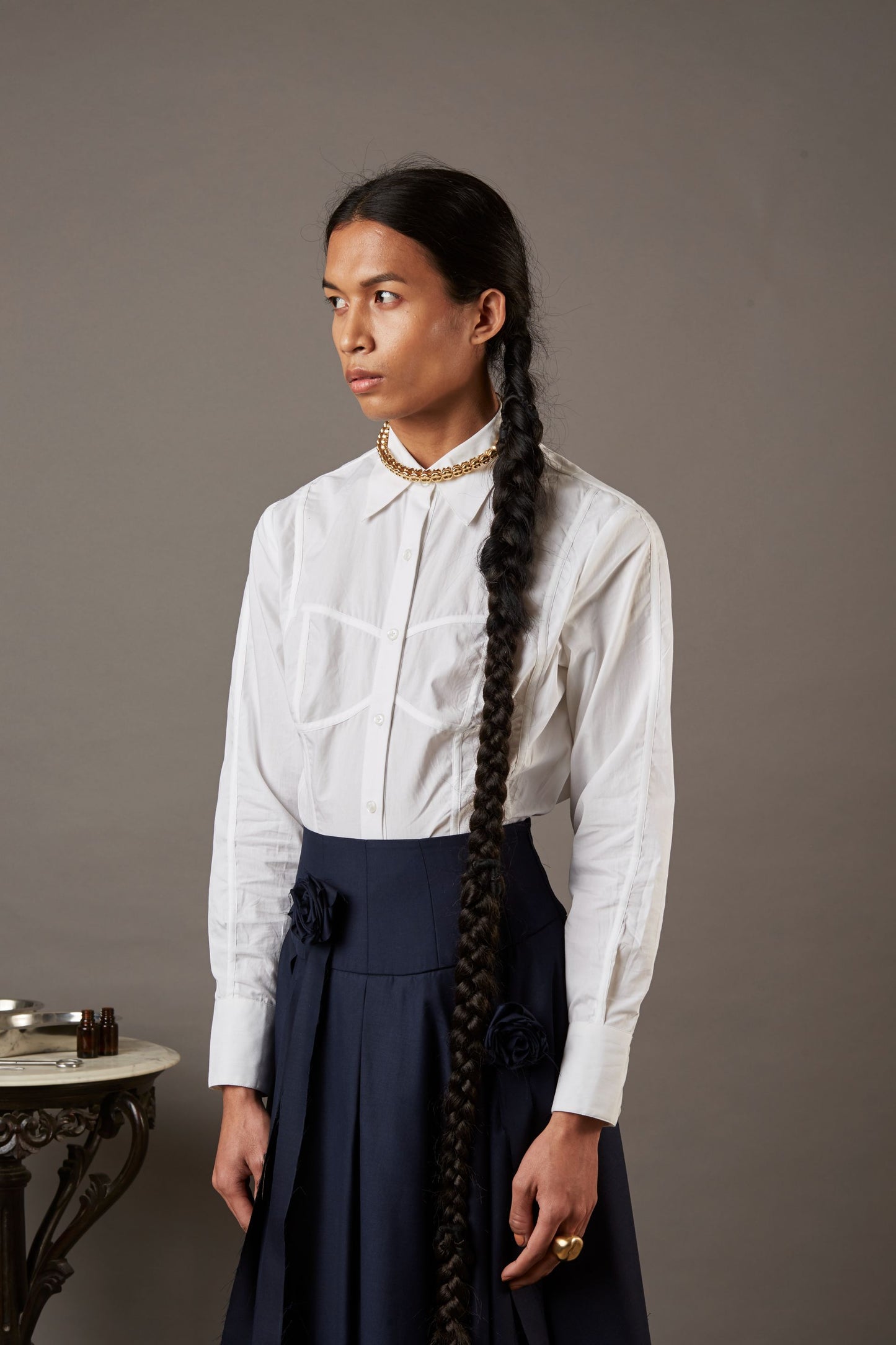 QUOD CORSET SHIRT IN WHITE POPLIN