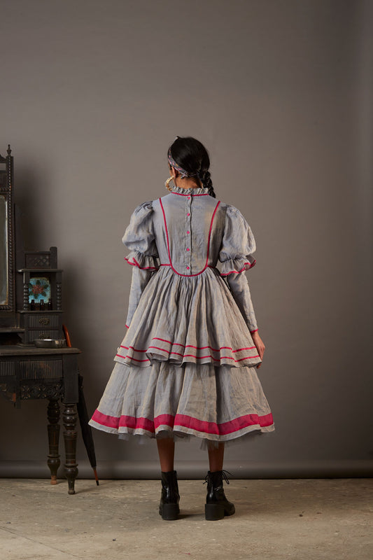 ÉLISE SILK CHANDERI DRESS WITH CONTRAST DETAILS