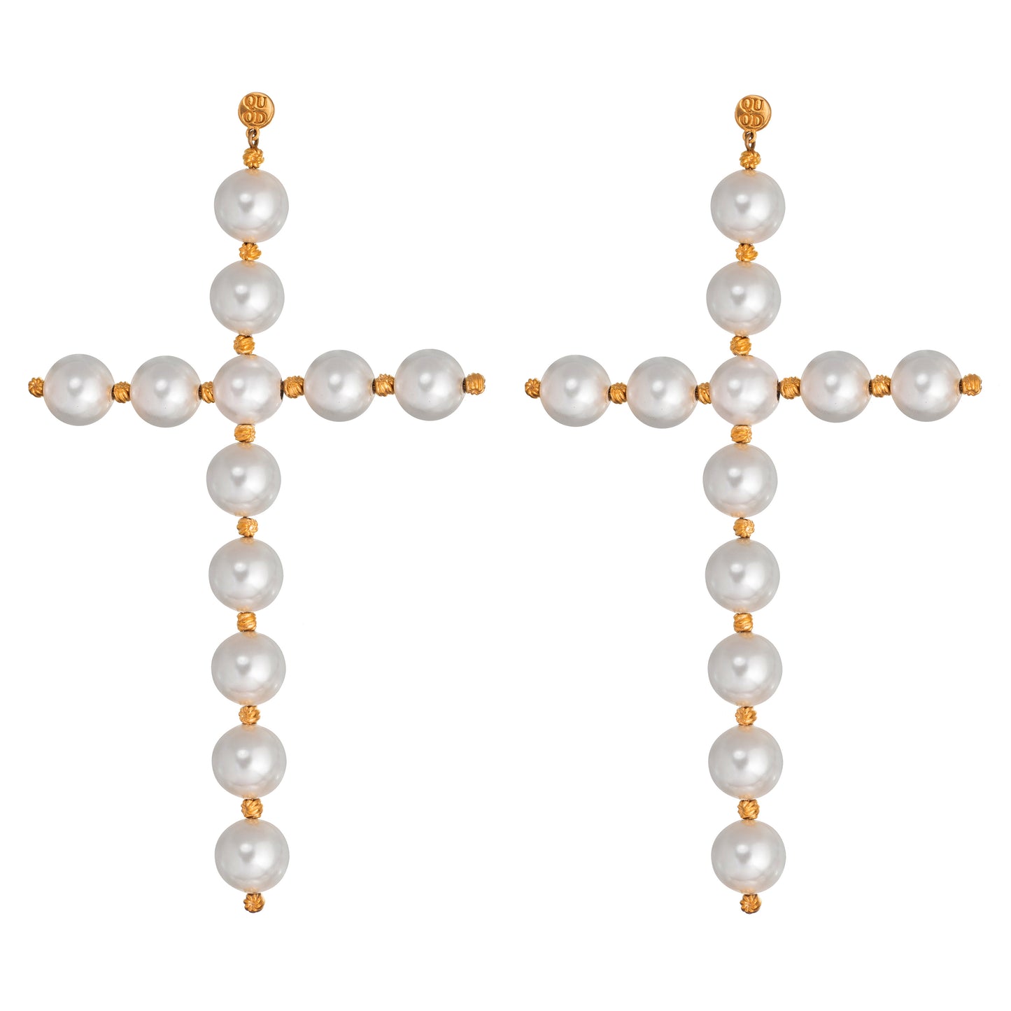 QUOD DOUBLE CROSS FRESH WATER PEARL EARRINGS