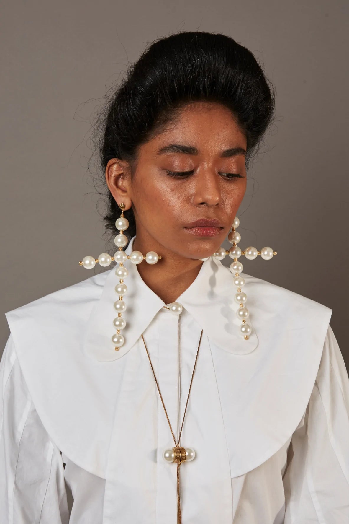 MASABA GUPTA FT. QUOD Double Cross Fresh Water Pearl Earrings