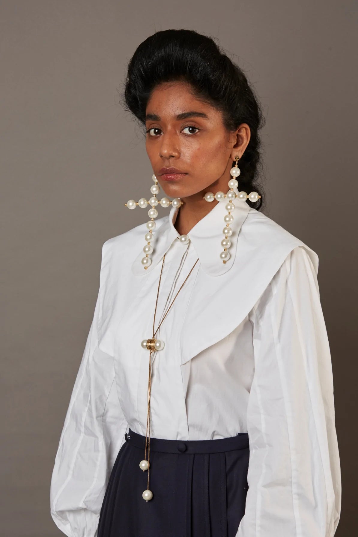 MASABA GUPTA FT. QUOD Double Cross Fresh Water Pearl Earrings