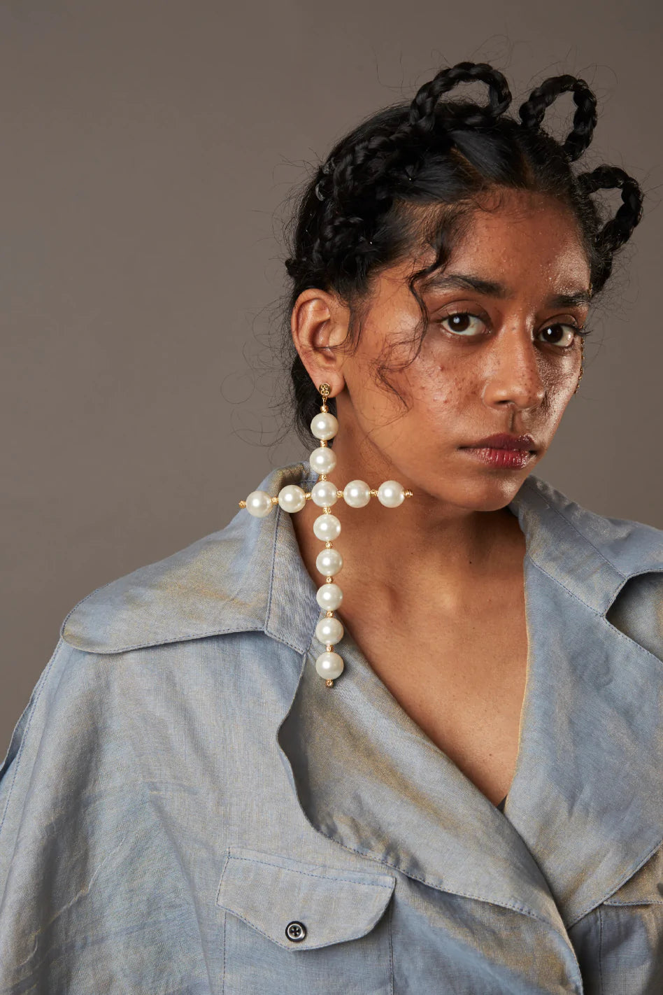 MASABA GUPTA FT. QUOD Double Cross Fresh Water Pearl Earrings